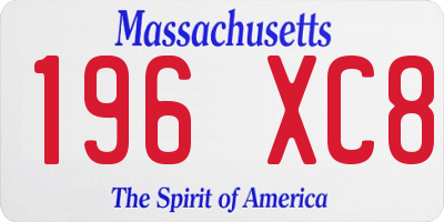 MA license plate 196XC8