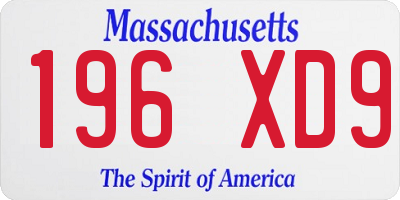MA license plate 196XD9