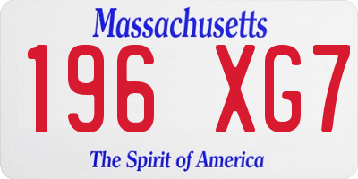 MA license plate 196XG7