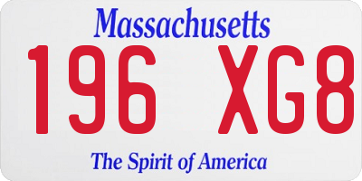 MA license plate 196XG8