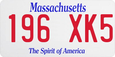 MA license plate 196XK5