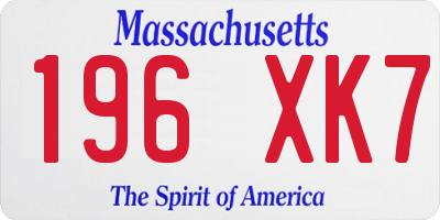 MA license plate 196XK7