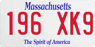 MA license plate 196XK9