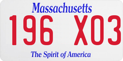 MA license plate 196XO3