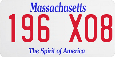 MA license plate 196XO8