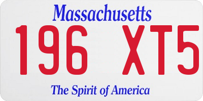 MA license plate 196XT5