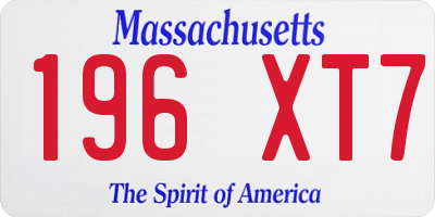 MA license plate 196XT7