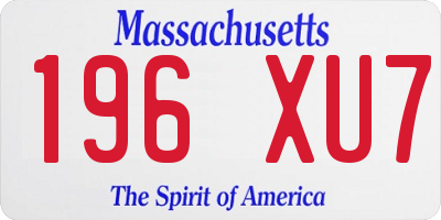 MA license plate 196XU7