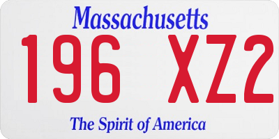 MA license plate 196XZ2