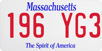 MA license plate 196YG3