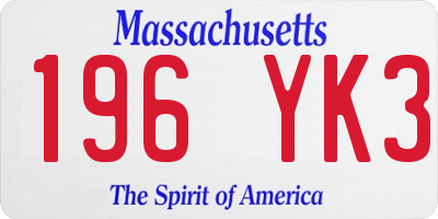MA license plate 196YK3