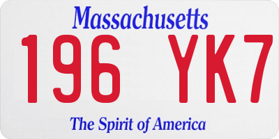 MA license plate 196YK7