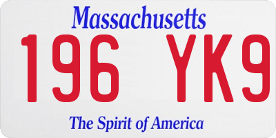 MA license plate 196YK9