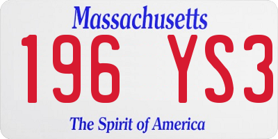 MA license plate 196YS3