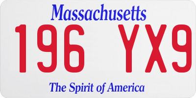 MA license plate 196YX9