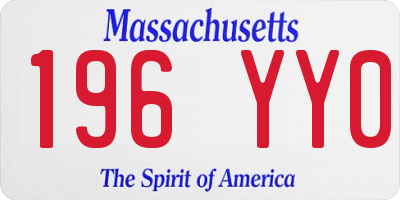 MA license plate 196YY0