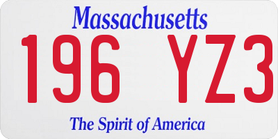 MA license plate 196YZ3