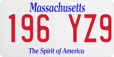 MA license plate 196YZ9