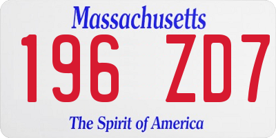 MA license plate 196ZD7
