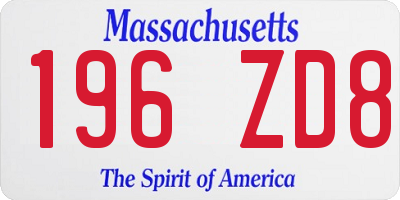 MA license plate 196ZD8