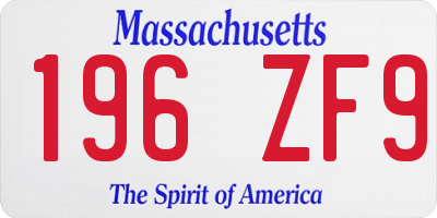 MA license plate 196ZF9