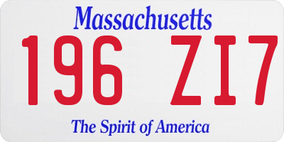MA license plate 196ZI7