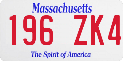 MA license plate 196ZK4