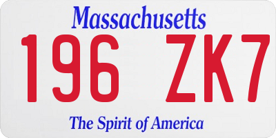 MA license plate 196ZK7
