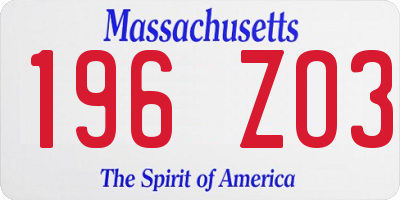 MA license plate 196ZO3