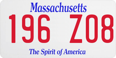 MA license plate 196ZO8