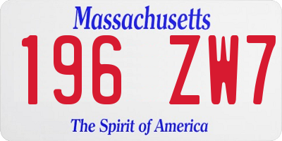 MA license plate 196ZW7