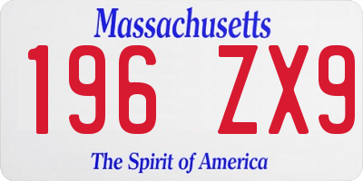 MA license plate 196ZX9