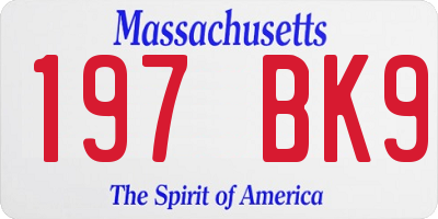 MA license plate 197BK9