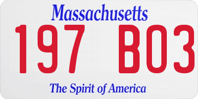 MA license plate 197BO3