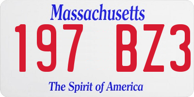 MA license plate 197BZ3