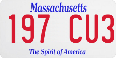 MA license plate 197CU3
