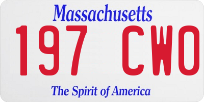 MA license plate 197CW0