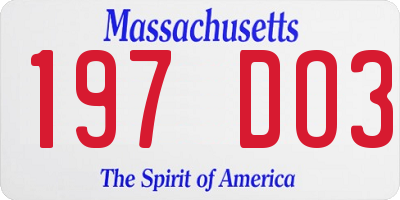 MA license plate 197DO3