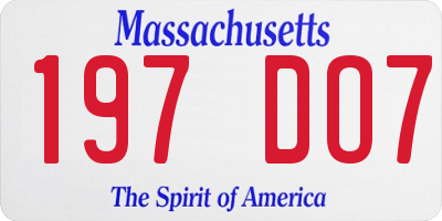 MA license plate 197DO7