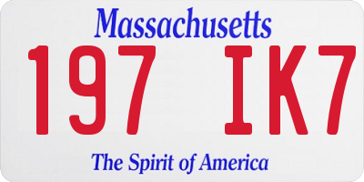 MA license plate 197IK7