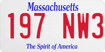 MA license plate 197NW3