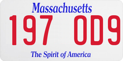 MA license plate 197OD9