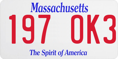 MA license plate 197OK3