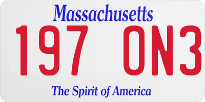 MA license plate 197ON3