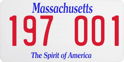 MA license plate 197OO1