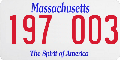 MA license plate 197OO3