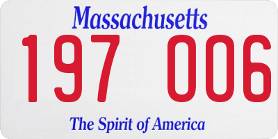 MA license plate 197OO6