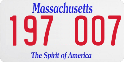 MA license plate 197OO7