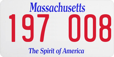 MA license plate 197OO8