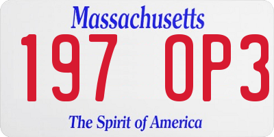 MA license plate 197OP3